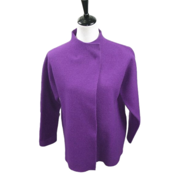 Eileen Fisher Sweaters - Eileen Fisher Petite Purple Snap Closure Wool Cardigan Size PS